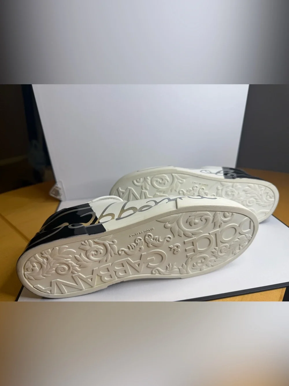 Dolce & Gabbana White Leather Lace-Up Sneakers with Gray Logo Detail